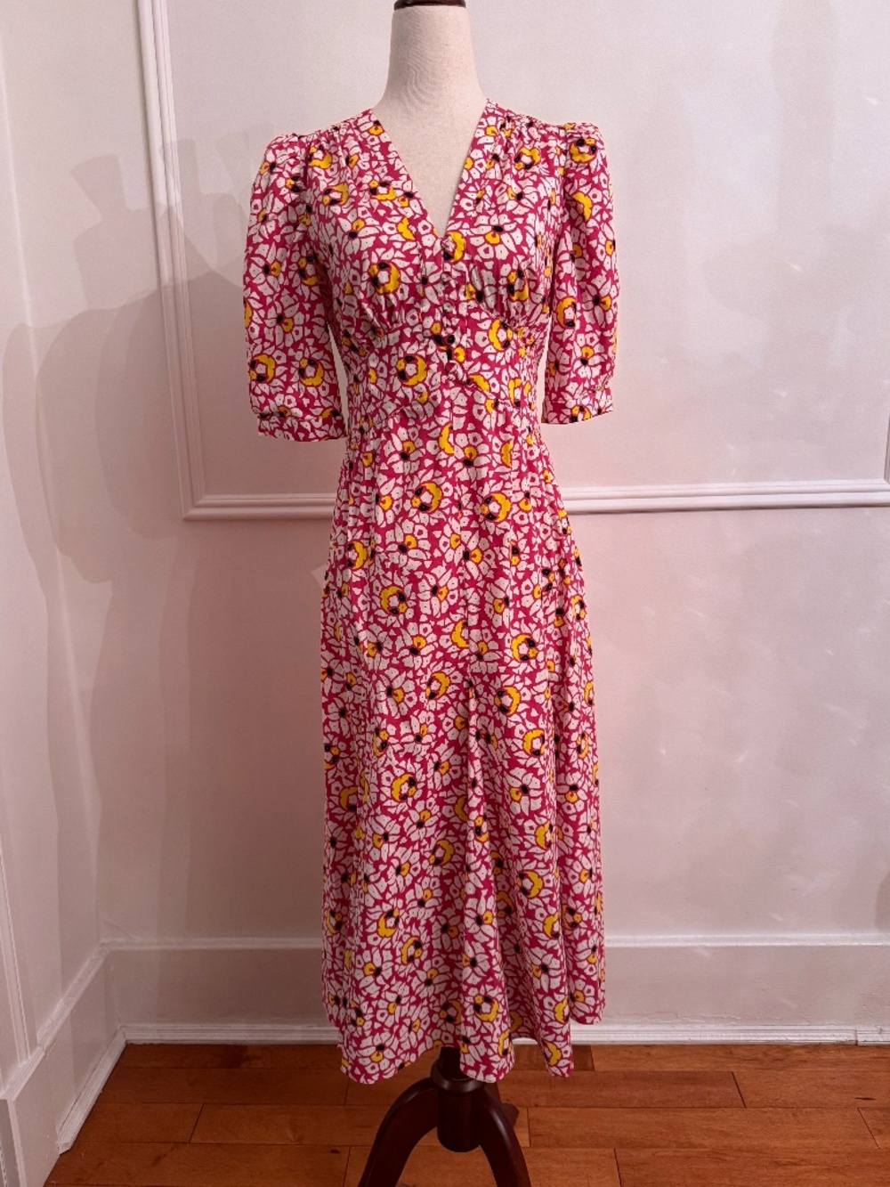 Diane von Furstenberg Melissa Floral Print Cotton Maxi Dress Puff Sleeve Size 4